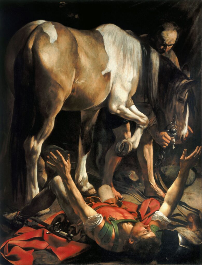 Caravaggio, Bekehrung des Paulus (Öl auf Leinwand, 1600–1601, Kirche Santa Maria del Popolo, Rom) – ganzes Bild | © wikimedia
