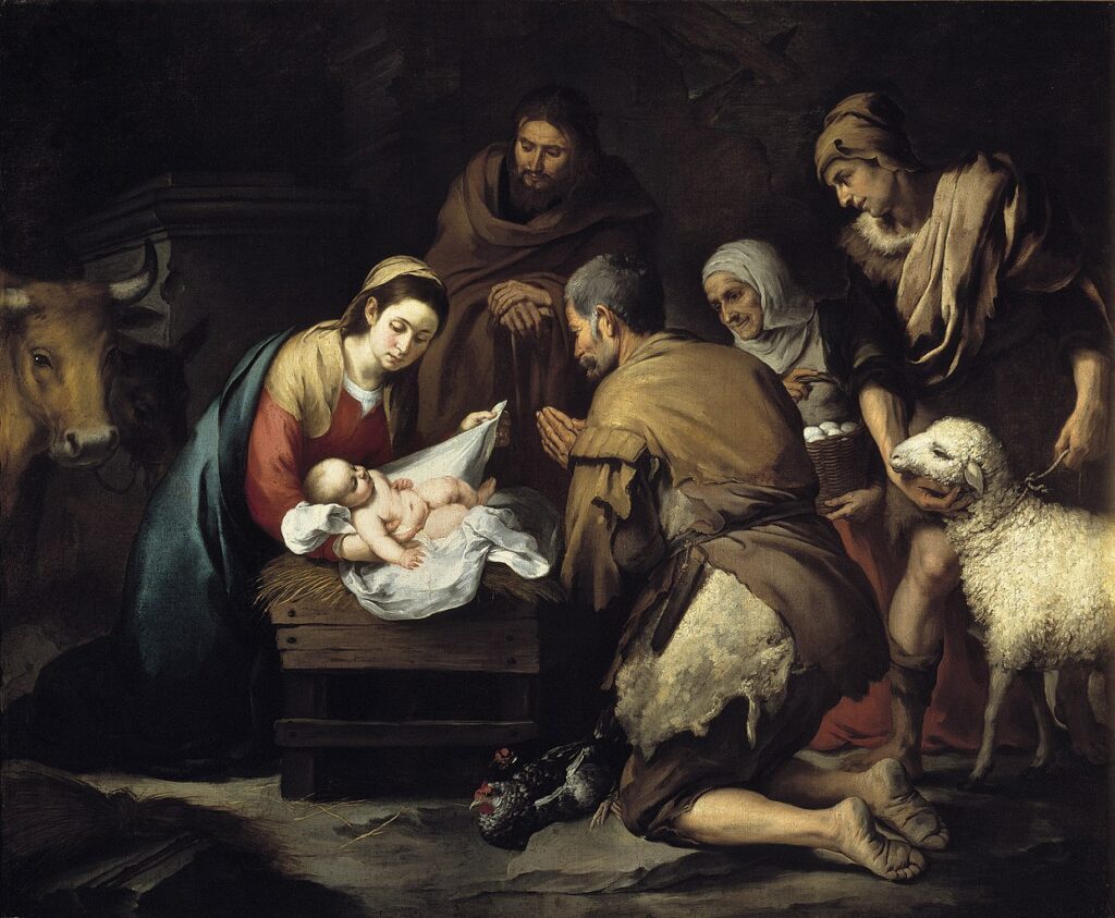 Geburt im Stall: Für Gott ist der Kern des Menschseins das nackte Leben (Bartolomé Esteban Murillo, «Die Anbetung der Hirten», um 1650). | © wikimedia/Museo Nacional del Prado