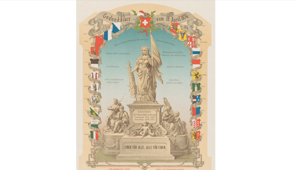 Gedenkblatt zur Abstimmung über die Bundesverfassung der Schweiz vom 19. April 1874. | © E. Conrad/Wikimedia Commons